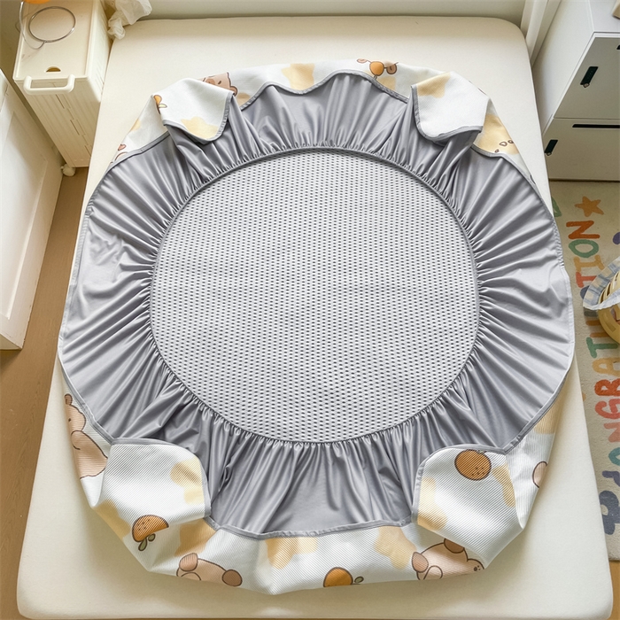 91家纺网 家纺一手货源 找家纺 美澳家纺 2025新款数码印花冰藤席凉席三件套床笠款凉席三件套 咕噜小熊