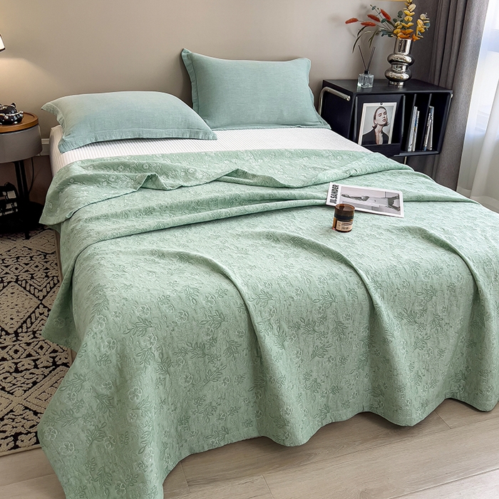 91家纺网 家纺一手货源 找家纺 世纪绒品 2025新款A类全棉纯棉三层纱多功能毛巾被盖毯床单夏被夏凉被空调被 秋韵-绿