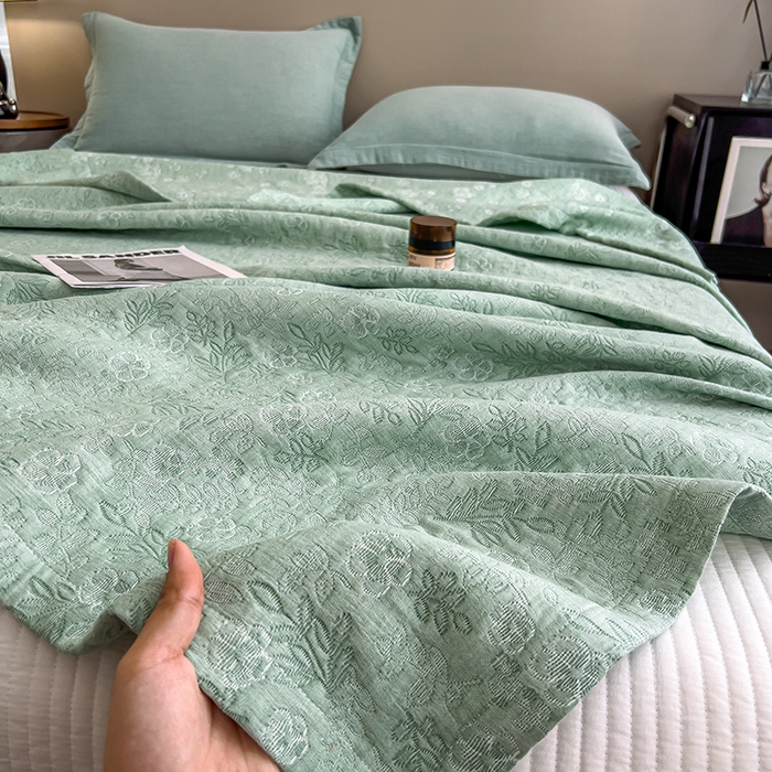 91家纺网 家纺一手货源 找家纺 世纪绒品 2025新款A类全棉纯棉三层纱多功能毛巾被盖毯床单夏被夏凉被空调被 秋韵-绿