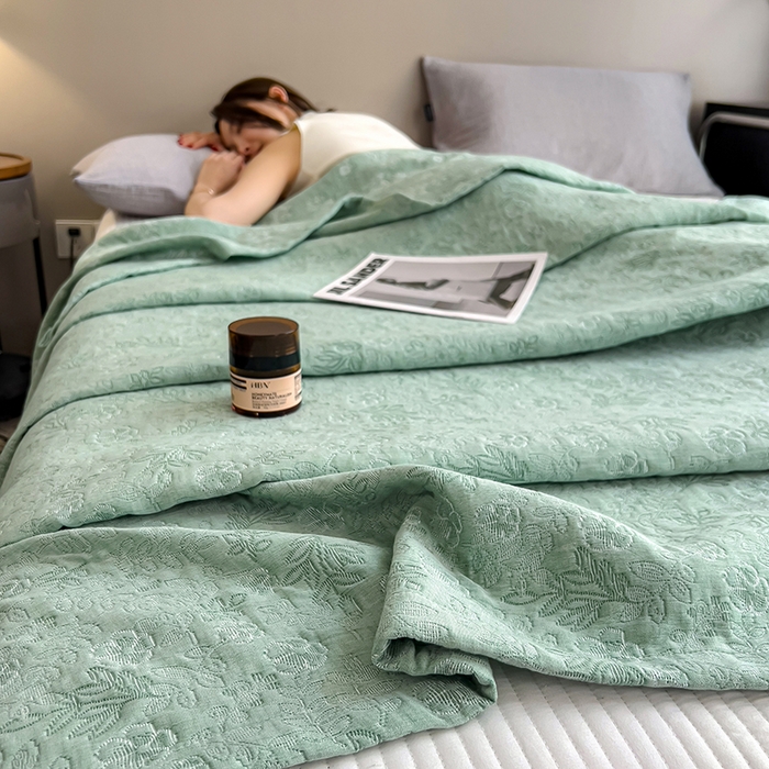 91家纺网 家纺一手货源 找家纺 世纪绒品 2025新款A类全棉纯棉三层纱多功能毛巾被盖毯床单夏被夏凉被空调被 秋韵-绿