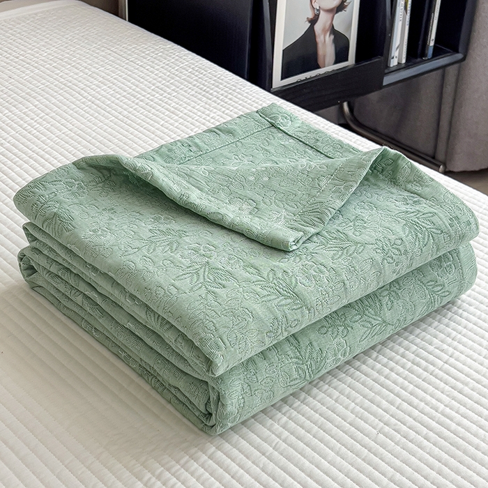 91家纺网 家纺一手货源 找家纺 世纪绒品 2025新款A类全棉纯棉三层纱多功能毛巾被盖毯床单夏被夏凉被空调被 秋韵-绿