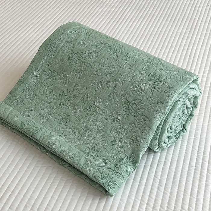91家纺网 家纺一手货源 找家纺 世纪绒品 2025新款A类全棉纯棉三层纱多功能毛巾被盖毯床单夏被夏凉被空调被 秋韵-绿