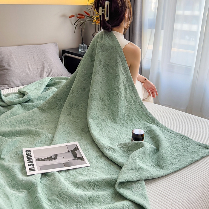 91家纺网 家纺一手货源 找家纺 世纪绒品 2025新款A类全棉纯棉三层纱多功能毛巾被盖毯床单夏被夏凉被空调被 秋韵-绿