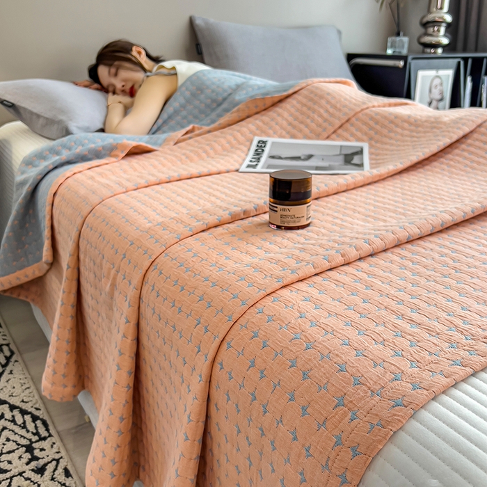 世纪绒品 2025新款A类全棉纯棉三层纱多功能毛巾被盖毯床单夏被夏凉被空调被 时光-橙粉