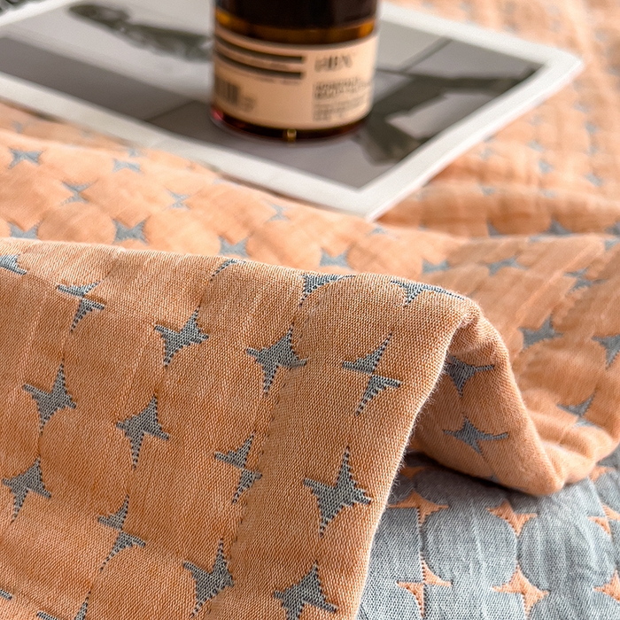 91家纺网 家纺一手货源 找家纺 世纪绒品 2025新款A类全棉纯棉三层纱多功能毛巾被盖毯床单夏被夏凉被空调被 时光-橙粉