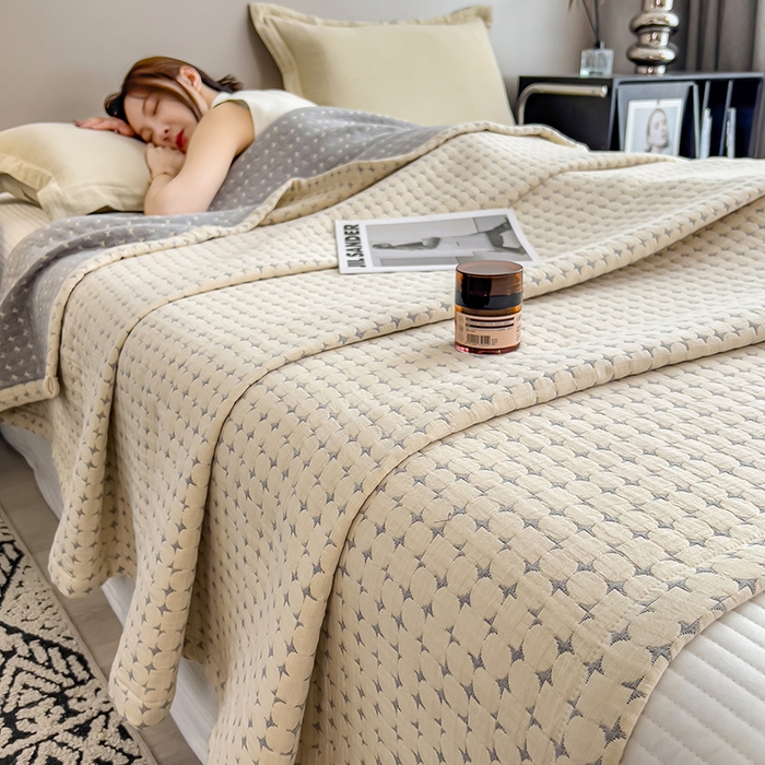 世纪绒品 2025新款A类全棉纯棉三层纱多功能毛巾被盖毯床单夏被夏凉被空调被 时光-卡其