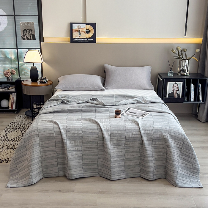 91家纺网 家纺一手货源 找家纺 世纪绒品 2025新款A类全棉纯棉三层纱多功能毛巾被盖毯床单夏被夏凉被空调被 知意-灰