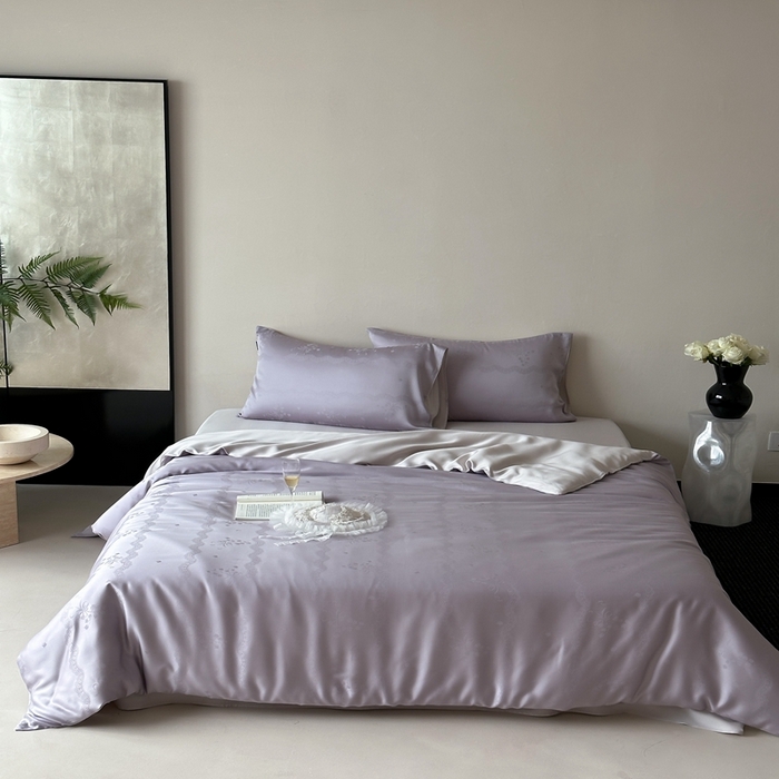 91家纺网 家纺一手货源 找家纺 玉宇阁家居 2025新款60S兰精天丝大提花四件套 青山美宿-紫芙