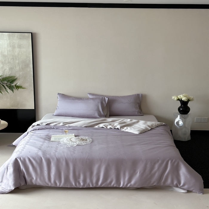 91家纺网 家纺一手货源 找家纺 玉宇阁家居 2025新款60S兰精天丝大提花四件套 青山美宿-紫芙