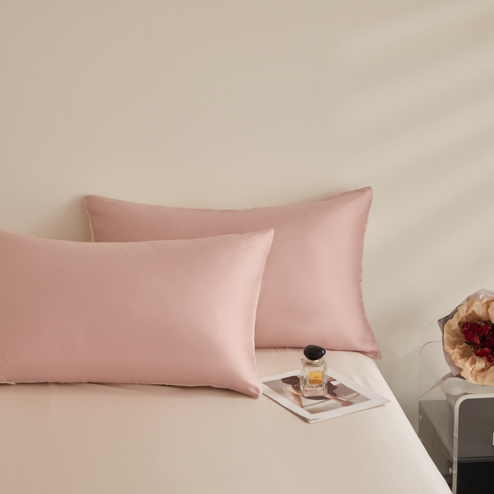 91家纺网 家纺一手货源 找家纺 ONE TWO ONE 121 2025【新款60支进口兰精天丝口袋枕款四件套】双拼四件套床上床品四件套被套床单床笠 妃洛粉