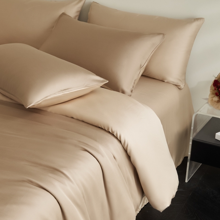 91家纺网 家纺一手货源 找家纺 ONE TWO ONE 121 2025【新款60支进口兰精天丝口袋枕款四件套】双拼四件套床上床品四件套被套床单床笠 可可棕