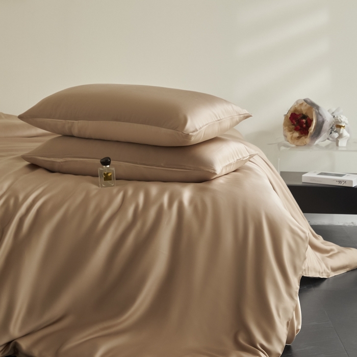 91家纺网 家纺一手货源 找家纺 ONE TWO ONE 121 2025【新款60支进口兰精天丝口袋枕款四件套】双拼四件套床上床品四件套被套床单床笠 可可棕