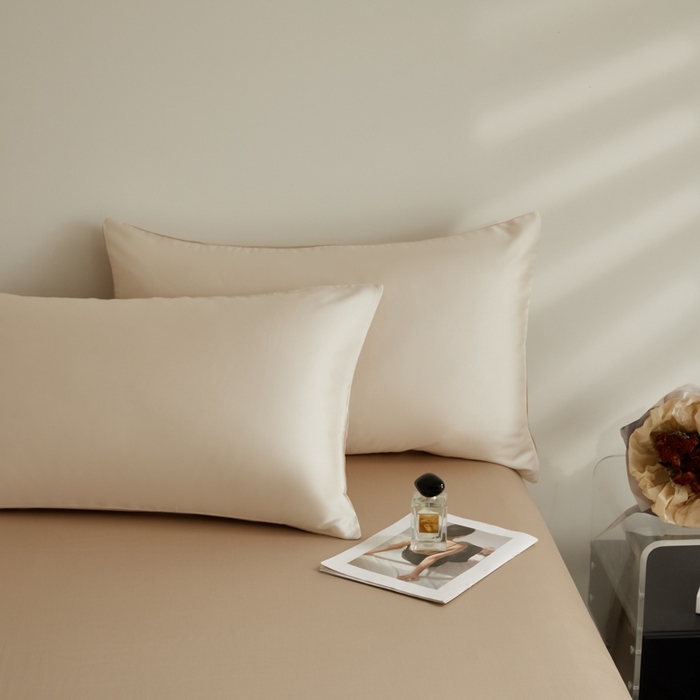 91家纺网 家纺一手货源 找家纺 ONE TWO ONE 121 2025【新款60支进口兰精天丝口袋枕款四件套】双拼四件套床上床品四件套被套床单床笠 松露白