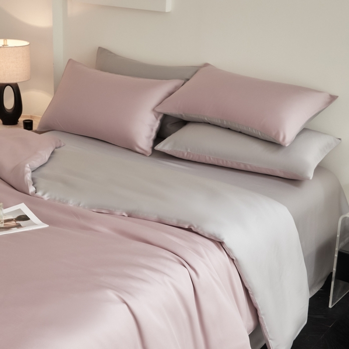 91家纺网 家纺一手货源 找家纺 ONE TWO ONE 121 2025【新款60支进口兰精天丝口袋枕款四件套】双拼四件套床上床品四件套被套床单床笠 温柔紫