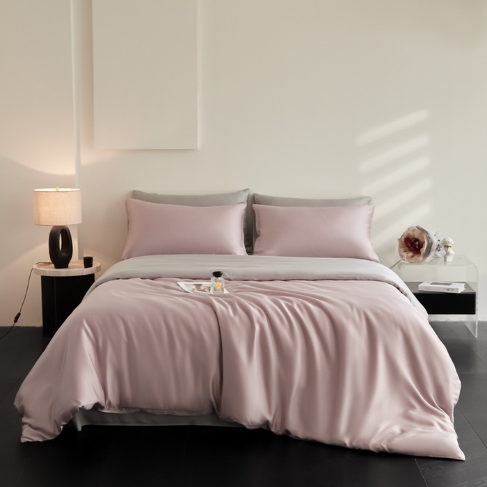 91家纺网 家纺一手货源 找家纺 ONE TWO ONE 121 2025【新款60支进口兰精天丝口袋枕款四件套】双拼四件套床上床品四件套被套床单床笠 温柔紫