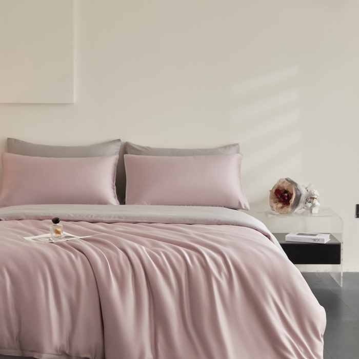 91家纺网 家纺一手货源 找家纺 ONE TWO ONE 121 2025【新款60支进口兰精天丝口袋枕款四件套】双拼四件套床上床品四件套被套床单床笠 温柔紫