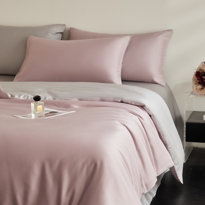 91家纺网 家纺一手货源 找家纺 ONE TWO ONE 121 2025【新款60支进口兰精天丝口袋枕款四件套】双拼四件套床上床品四件套被套床单床笠 温柔紫