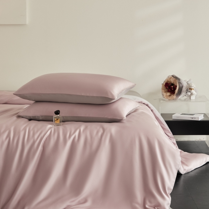 91家纺网 家纺一手货源 找家纺 ONE TWO ONE 121 2025【新款60支进口兰精天丝口袋枕款四件套】双拼四件套床上床品四件套被套床单床笠 温柔紫