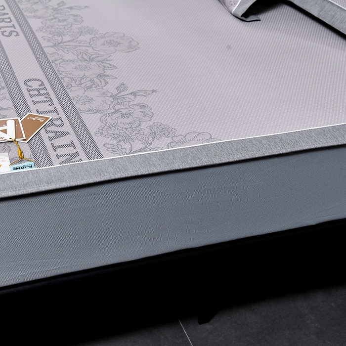 91家纺网 家纺一手货源 找家纺 小牛席业 2025新款蔷薇冷感豆豆席系列（床笠款）凉席藤席冰藤双面席冰丝席竹席凉席空调席草席三件套 灰色