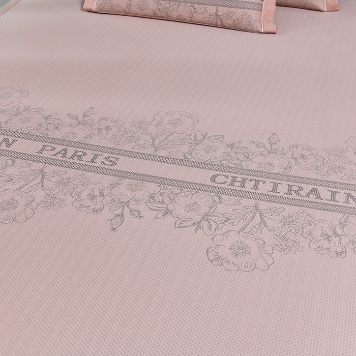 91家纺网 家纺一手货源 找家纺 小牛席业 2025新款蔷薇冷感豆豆席系列（床笠款）凉席藤席冰藤双面席冰丝席竹席凉席空调席草席三件套 粉色