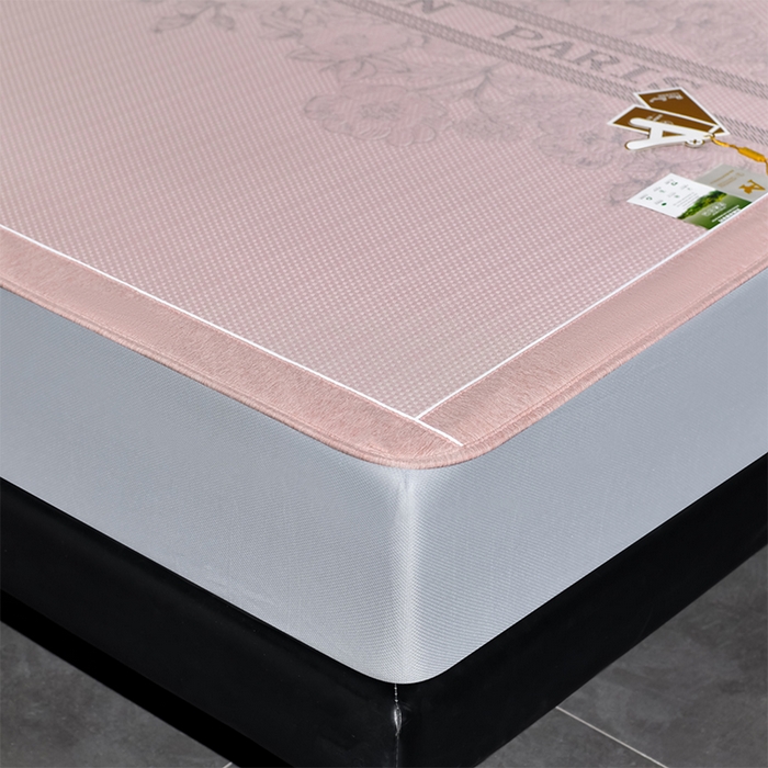 91家纺网 家纺一手货源 找家纺 小牛席业 2025新款蔷薇冷感豆豆席系列（床笠款）凉席藤席冰藤双面席冰丝席竹席凉席空调席草席三件套 粉色