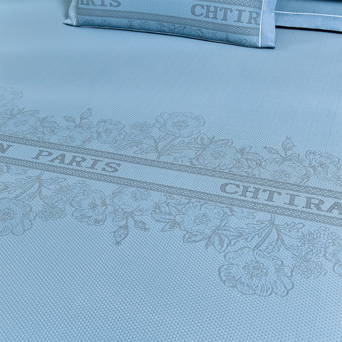 91家纺网 家纺一手货源 找家纺 小牛席业 2025新款蔷薇冷感豆豆席系列（床笠款）凉席藤席冰藤双面席冰丝席竹席凉席空调席草席三件套 蓝色