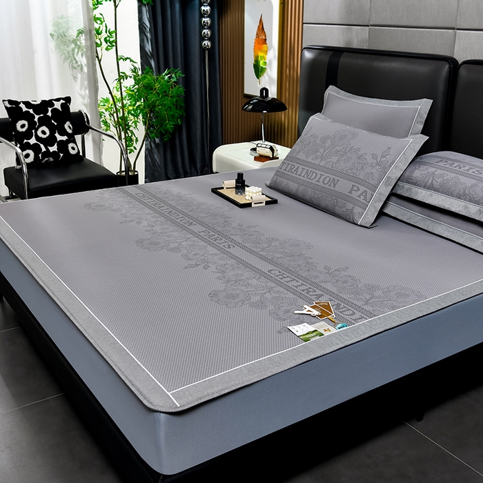 91家纺网 家纺一手货源 找家纺 小牛席业 2025新款蔷薇冷感豆豆席系列（床笠款）凉席藤席冰藤双面席冰丝席竹席凉席空调席草席三件套 灰色