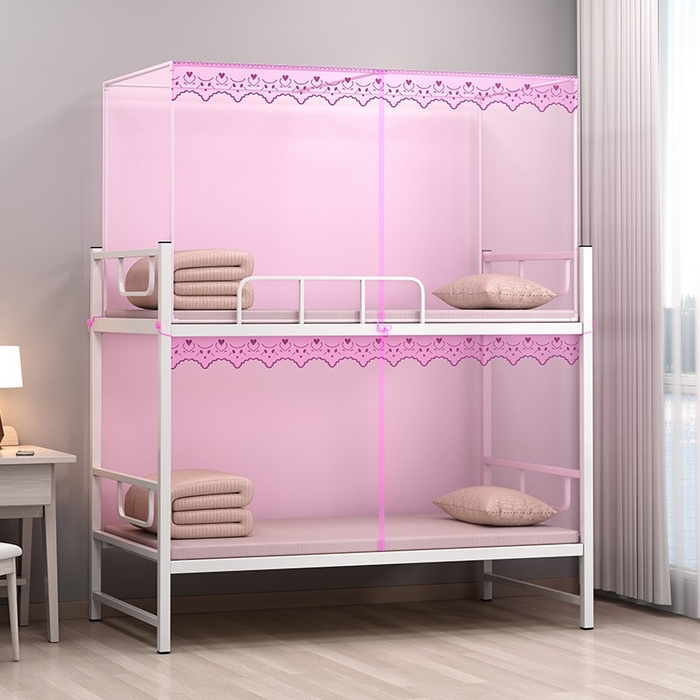 91家纺网 家纺一手货源 找家纺 无瑕家居 2025新款蕾丝花边纯色加密蚊帐家用学生蚊帐老式蚊帐 蕾丝粉色