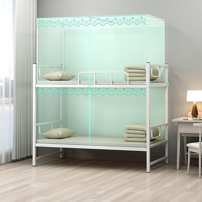 无瑕家居 2025新款蕾丝花边纯色加密蚊帐家用学生蚊帐老式蚊帐 蕾丝绿色