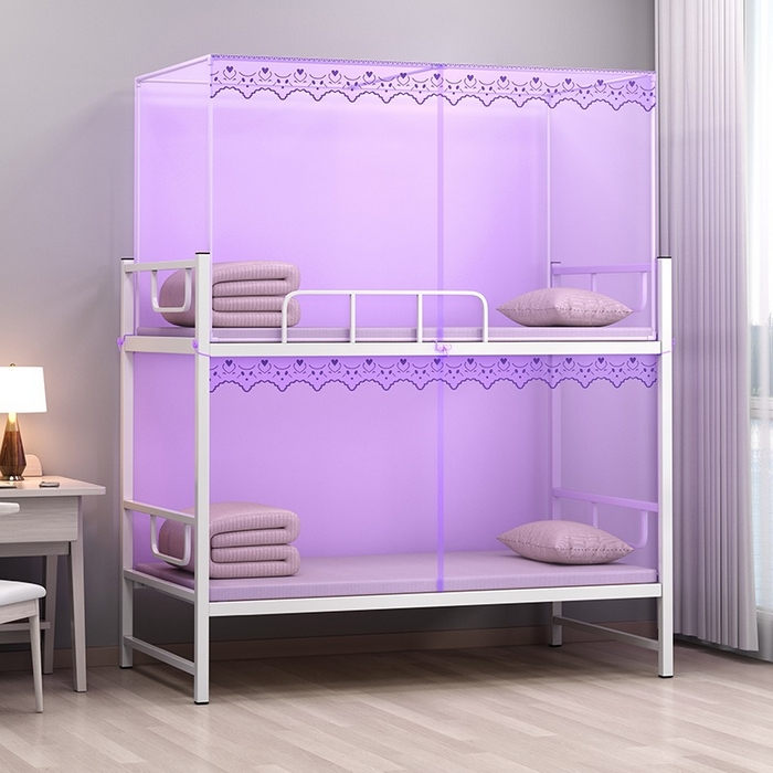 91家纺网 家纺一手货源 找家纺 无瑕家居 2025新款蕾丝花边纯色加密蚊帐家用学生蚊帐老式蚊帐 蕾丝紫色