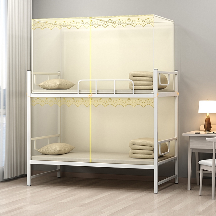 无瑕家居 2025新款蕾丝花边纯色加密蚊帐家用学生蚊帐老式蚊帐 蕾丝黄色