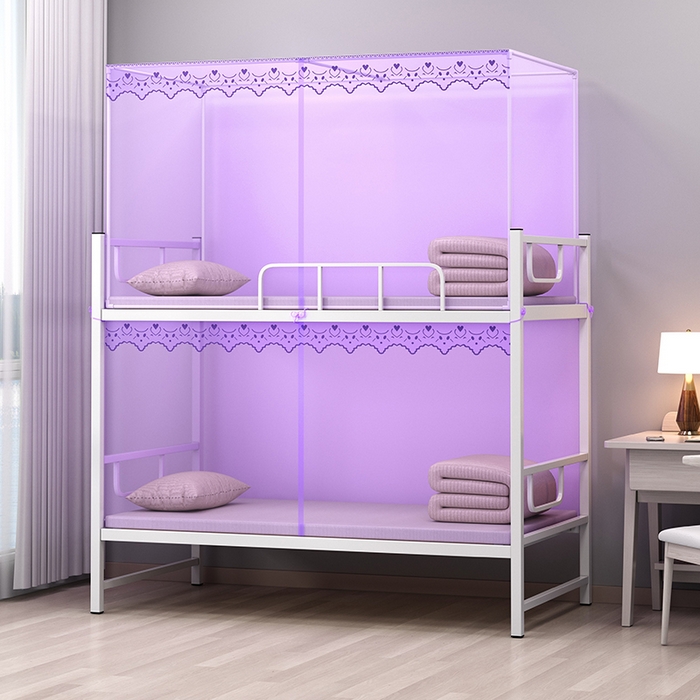 无瑕家居 2025新款蕾丝花边纯色加密蚊帐家用学生蚊帐老式蚊帐 蕾丝紫色