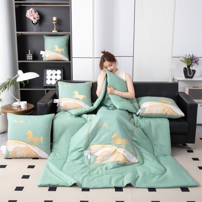 91家纺网 家纺一手货源 找家纺 照世家纺 2025新款全棉A类马上成功抱枕被 橄榄绿