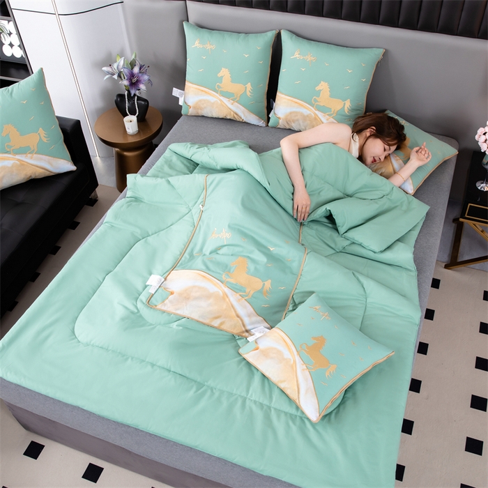 91家纺网 家纺一手货源 找家纺 照世家纺 2025新款全棉A类马上成功抱枕被 橄榄绿