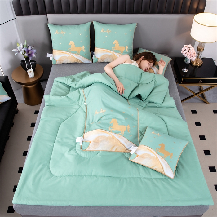 91家纺网 家纺一手货源 找家纺 照世家纺 2025新款全棉A类马上成功抱枕被 橄榄绿