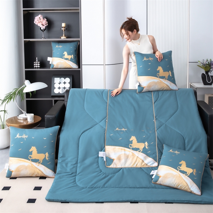 91家纺网 家纺一手货源 找家纺 照世家纺 2025新款全棉A类马上成功抱枕被 湖蓝