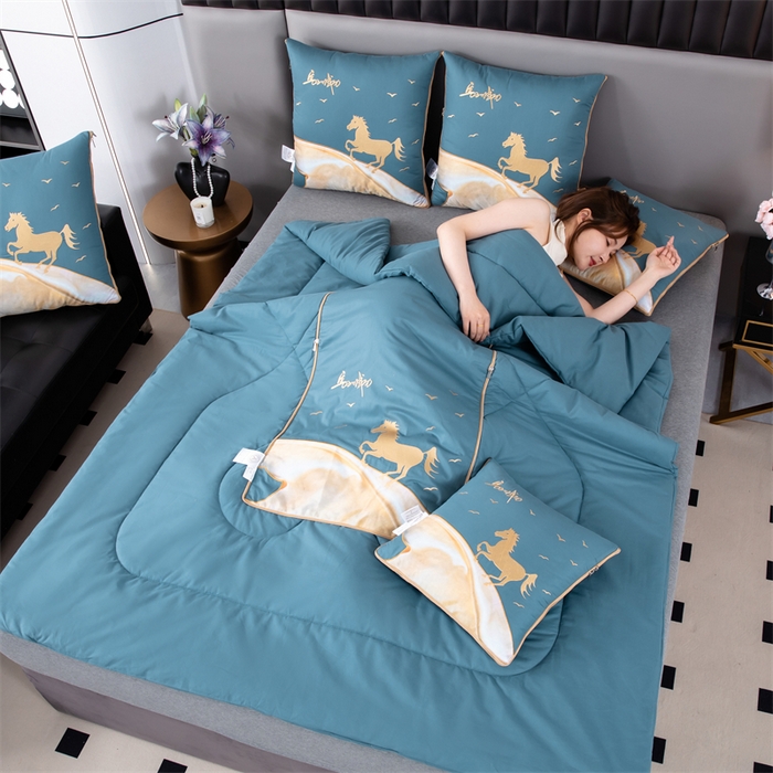 91家纺网 家纺一手货源 找家纺 照世家纺 2025新款全棉A类马上成功抱枕被 湖蓝