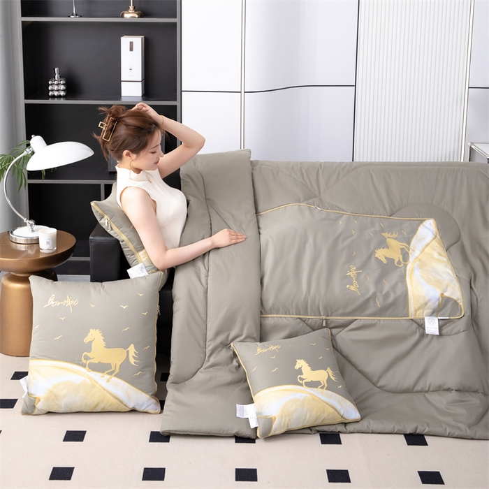 91家纺网 家纺一手货源 找家纺 照世家纺 2025新款全棉A类马上成功抱枕被 咖色