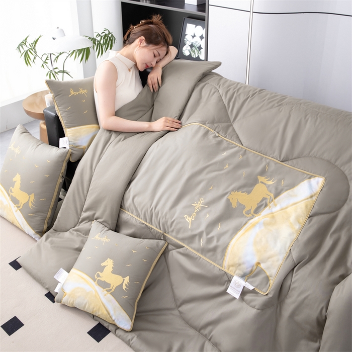 91家纺网 家纺一手货源 找家纺 照世家纺 2025新款全棉A类马上成功抱枕被 咖色