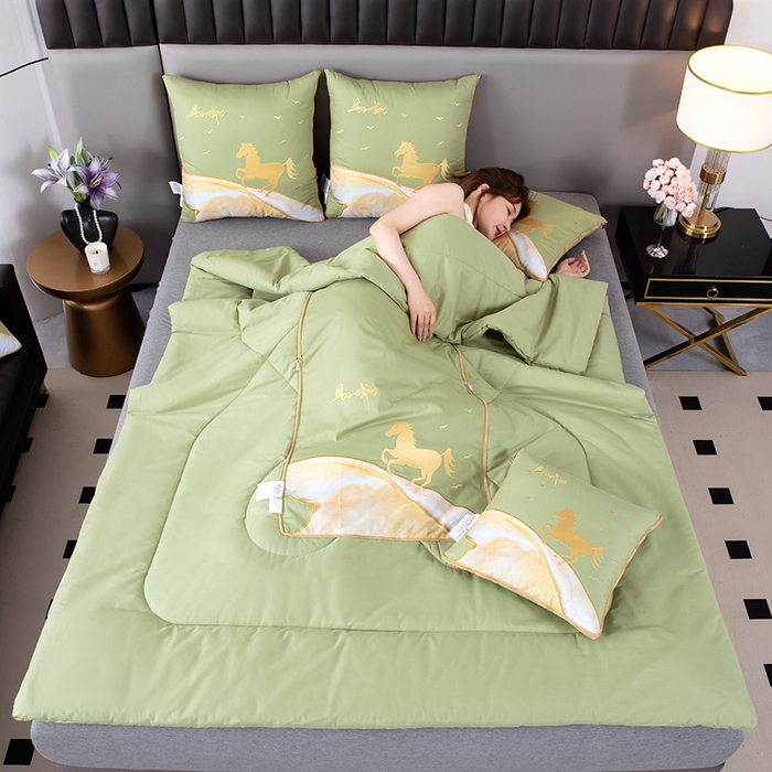 91家纺网 家纺一手货源 找家纺 照世家纺 2025新款全棉A类马上成功抱枕被 嫩绿