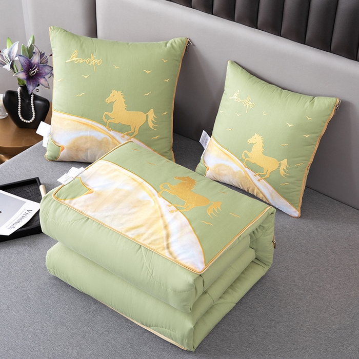 91家纺网 家纺一手货源 找家纺 照世家纺 2025新款全棉A类马上成功抱枕被 嫩绿