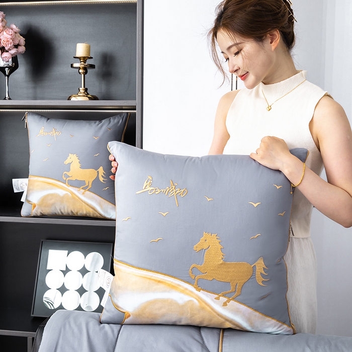 91家纺网 家纺一手货源 找家纺 照世家纺 2025新款全棉A类马上成功抱枕被 浅灰