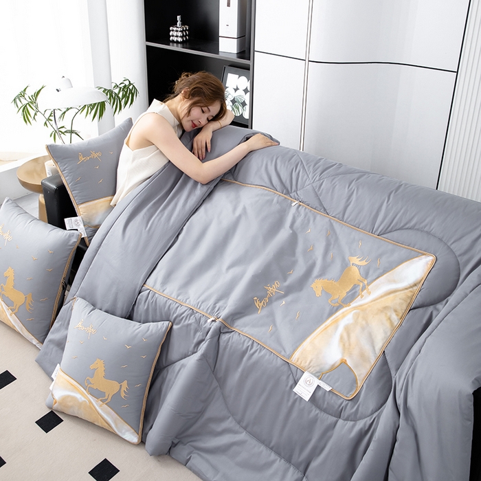 91家纺网 家纺一手货源 找家纺 照世家纺 2025新款全棉A类马上成功抱枕被 浅灰