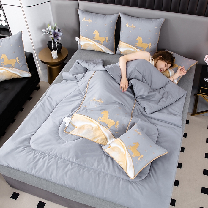 91家纺网 家纺一手货源 找家纺 照世家纺 2025新款全棉A类马上成功抱枕被 浅灰