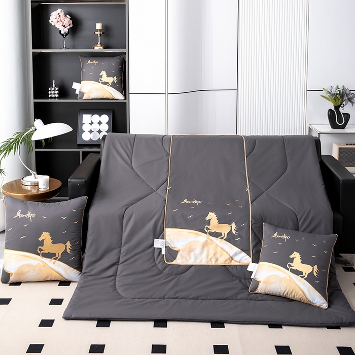 照世家纺 2025新款全棉A类马上成功抱枕被 深灰