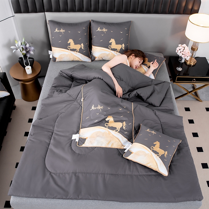 91家纺网 家纺一手货源 找家纺 照世家纺 2025新款全棉A类马上成功抱枕被 深灰