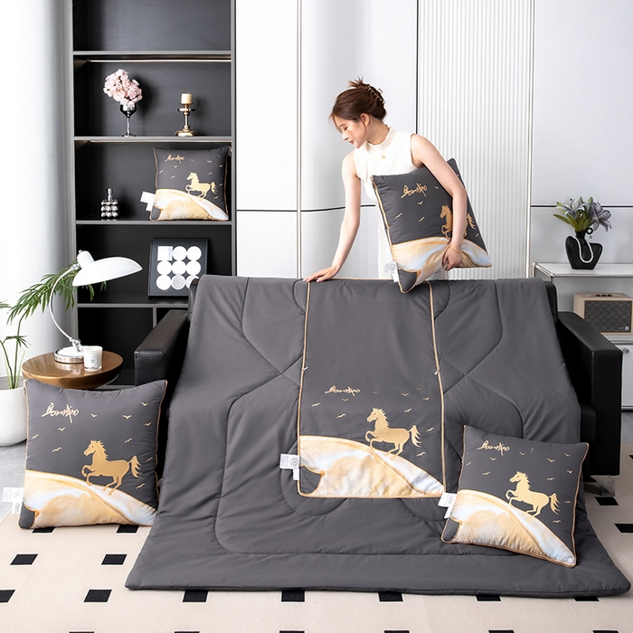 91家纺网 家纺一手货源 找家纺 照世家纺 2025新款全棉A类马上成功抱枕被 深灰