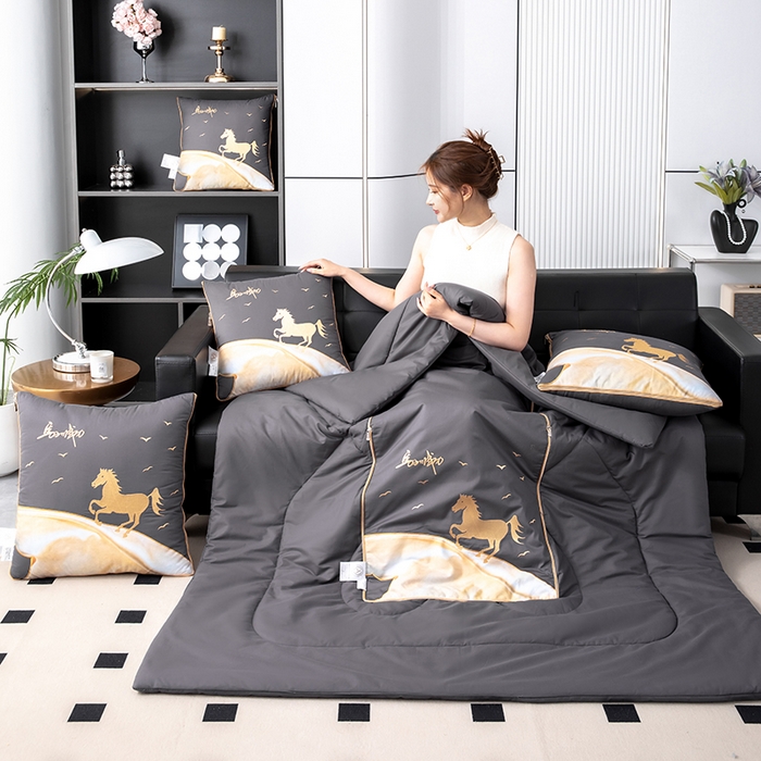 91家纺网 家纺一手货源 找家纺 照世家纺 2025新款全棉A类马上成功抱枕被 深灰