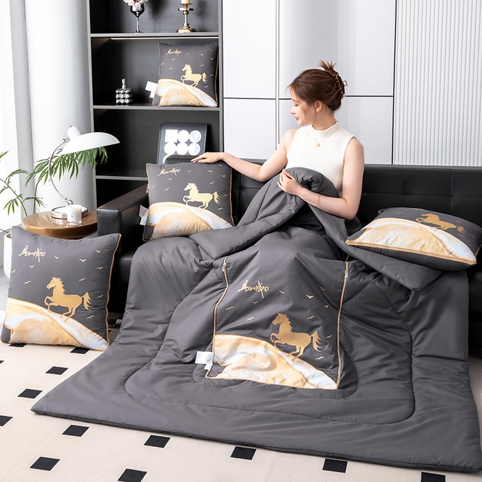 91家纺网 家纺一手货源 找家纺 照世家纺 2025新款全棉A类马上成功抱枕被 深灰