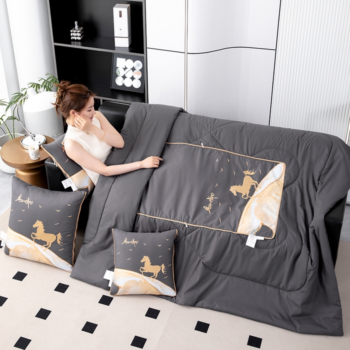 91家纺网 家纺一手货源 找家纺 照世家纺 2025新款全棉A类马上成功抱枕被 深灰